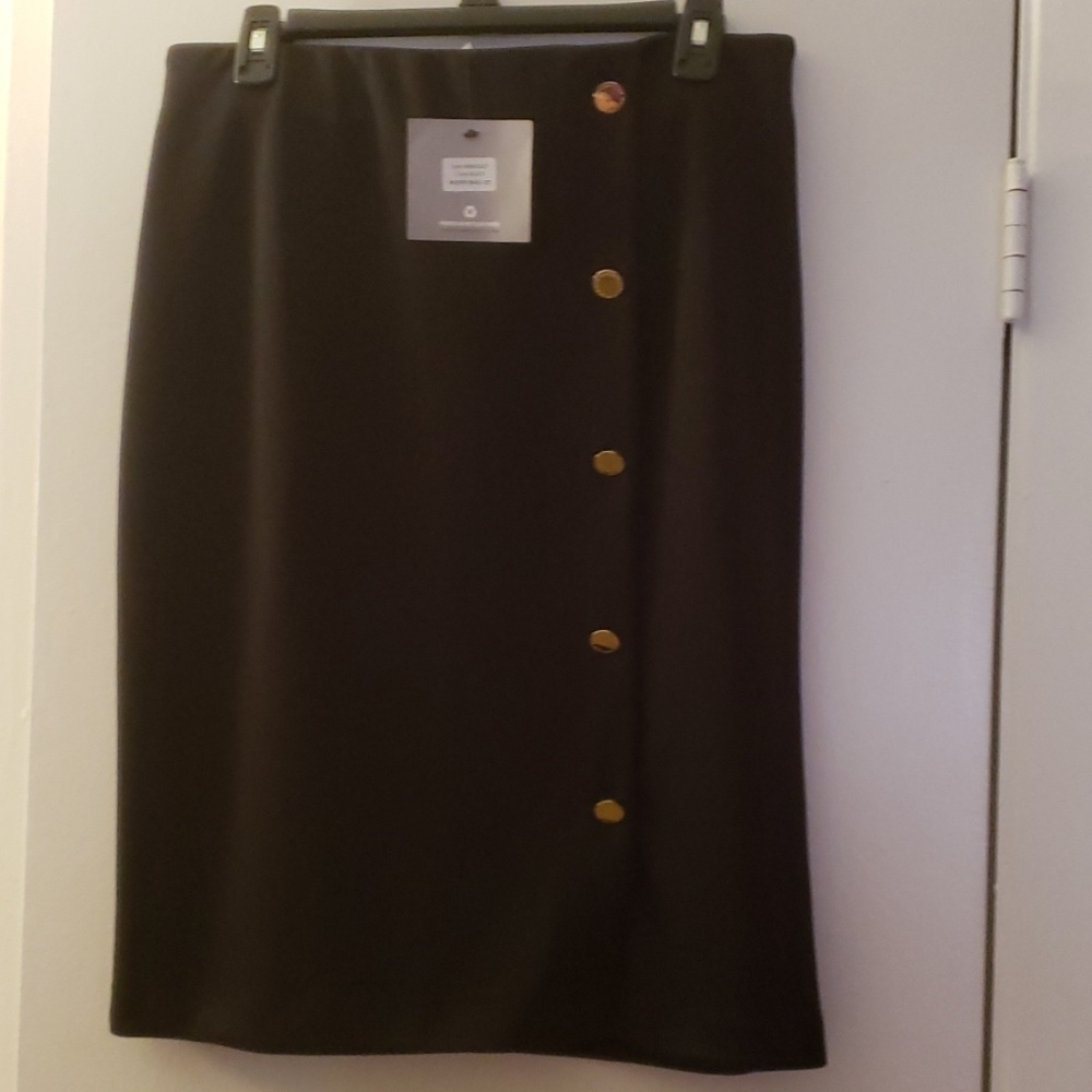 COPY - Black with gold buttons down midi skirt